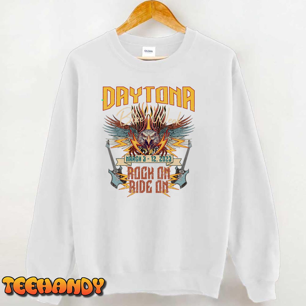 2023 DAYTONA BEACH BIKE WEEK ROCK ON RIDE ON ART ON FRONT T-Shirt