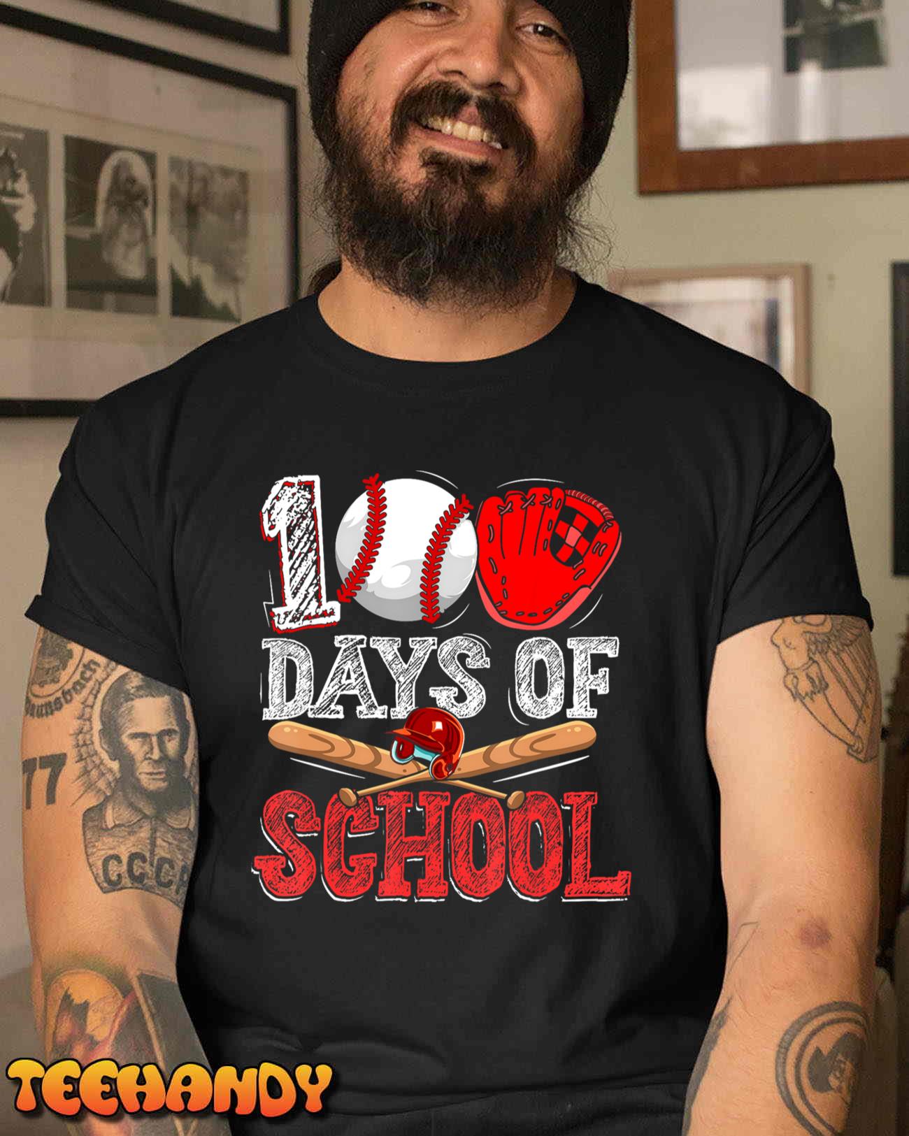 100 Days Of School Baseball 100th Day Student Kids Boys T-Shirt